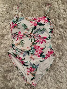Make offer! La Blanca White Floral One-Piece Swimsuit Pink Green 12